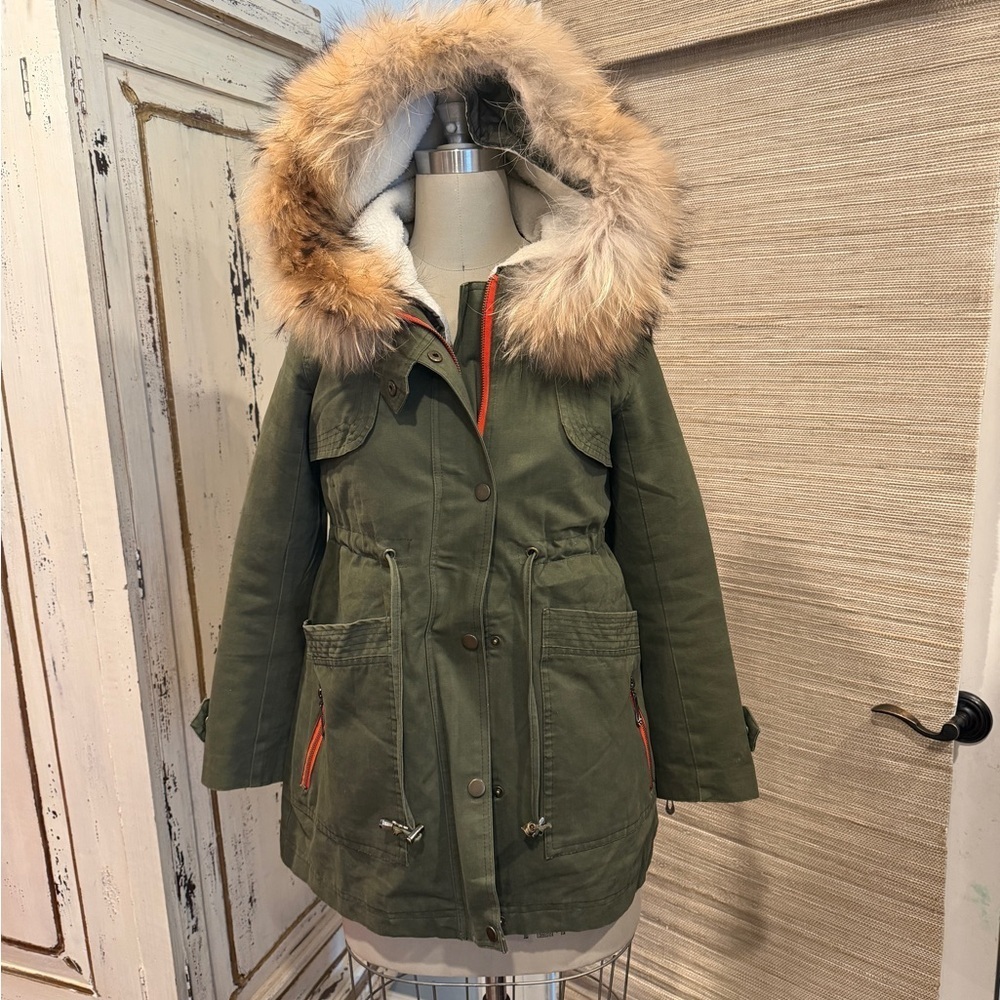 Women's Green Winter Parka with Fur Hood